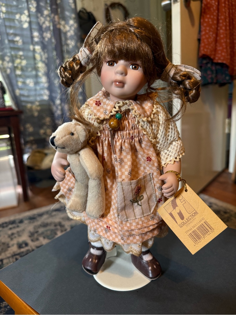 RF Collection Porcelain Doll 12 inch - Brown hair and eyes - flower print dress